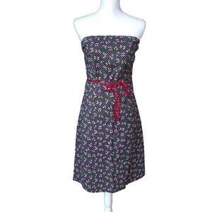VTG Y2k Pin Up Dress Polka Dot Rockabilly Retro 50s A Line Strapless Midi